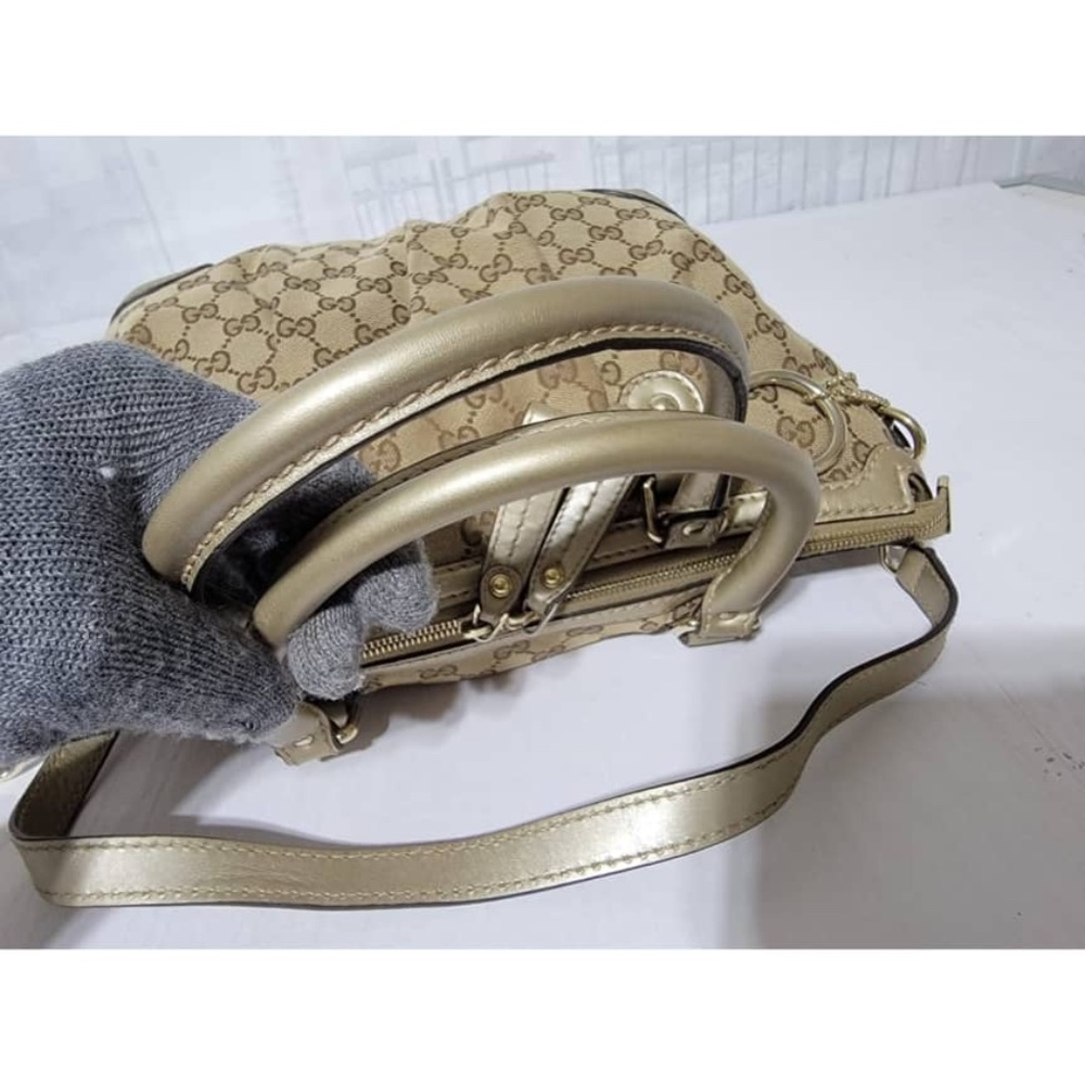 Authentic GUCCI Monogram Medium Sukey Satchel Bag Golden Beige - Picture 11 of 13